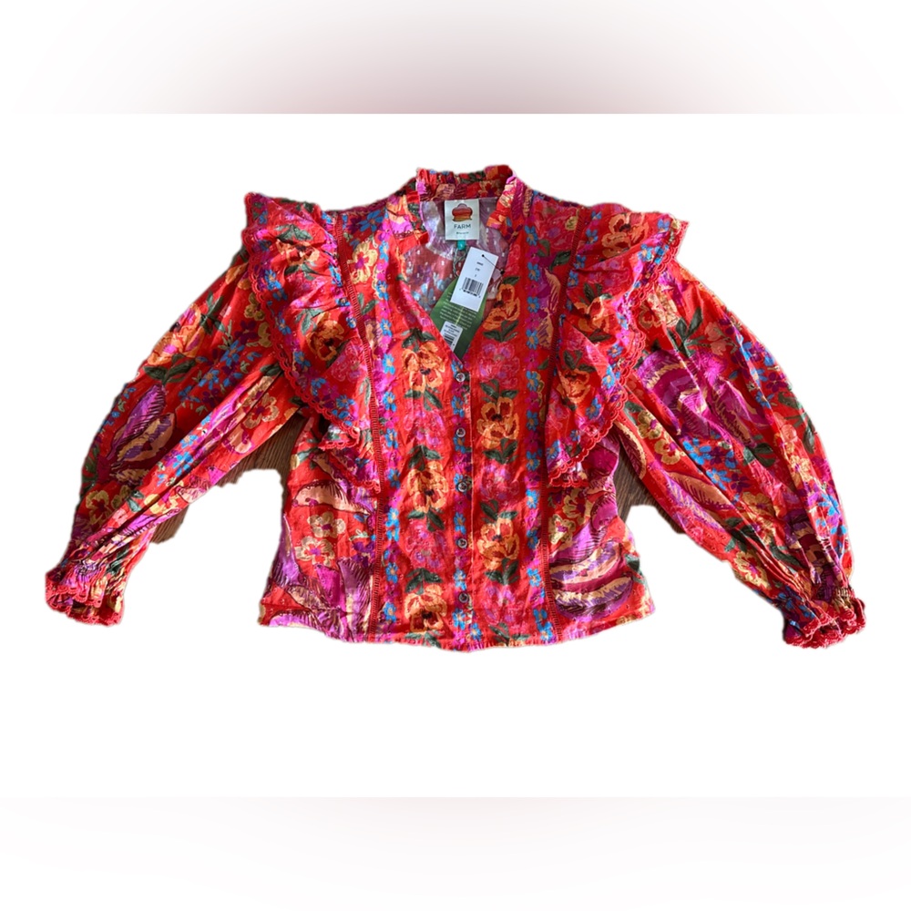Farm Rio Red Spring Bananas Blouse NWT - Picture 11 of 11